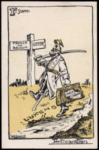 WW1: Postcards range including "Anzac Series" with artwork by Laurie Tayler (3); "Anticipation" with artwork by Les Quarrill; "Patriotic Post Card. War with Germany and Austria - Campaign 1914-15"; "Uncle Sam in Australia".