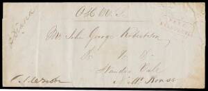 POSTAL HISTORY - 1843-51 1843 OHMS outer to "Wandoo Vale/Mt Rouse" endorsed "pDiana" and signed at lower-left "CJ Latrobe", light but fine strike of the boxed 'FREE/MELBOURNE' h/s in red & 'MELBOURNE/OC25/--/NEW.S.WALES' b/s (no year), minor blemishes. [T