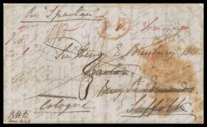 POSTAL HISTORY - 1845 lengthy Bunbury Correspondence entire headed "William's Town December 10th 45" to Suffolk "Per Spartan" with boxed 'INDIA LETTER/DARTMOUTH' h/s & rated "8" in black, 'DARTMOUTH/MY15/1846' transit & 'BURY ST EDMUNDS' arrival b/s, redi