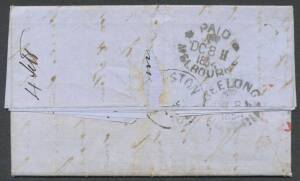 POSTAL HISTORY - 1854 entire from Geelong to Launceston "p Royal Stephen/via Melbourne" with irregular usage of oval 'PAID/DC8/1854/MELBOURNE' transit b/s in lieu of Ship Letter datestamp & irregularly struck in black, the stamps unfortunately lost.