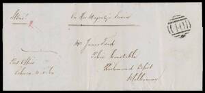 POSTAL HISTORY - 1864 stampless OHMS entire endorsed "Post Office/Echuca 10-8-64" at lower-left with very fine BN '40' and 'ECHUCA' b/s. Superb! From 3.8.1864, OHMS mail was exempt of postage, provided a Frank stamp was impressed thereon. Probably no enve