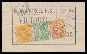 POSTAL HISTORY - 1905 & 1908 complete black/white 'INLAND PARCEL POST' labels, the first with punctured 'OS' 3d 6d & 9d, the other with 9d, paying rates for parcels up to 6lb & 2lb respectively, minor defects. Very scarce. (2)