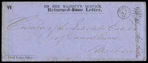 POSTAL HISTORY - DEAD LETTER OFFICE: Range of Returned Letter Envelopes inscribed 'Returned Free Letter' Code 'W' (1866; 'Free' barred-out), 'RETURNED PAID LETTER' (1853), 'Returned Paid Letter' Code 'X' (1865, 'Paid' barred-out), 'RETURNED LETTER' Code '