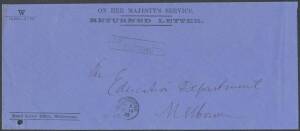 POSTAL HISTORY - DEAD LETTER OFFICE: Returned Letter Envelopes Code 'W' (265x113mm, 1872 & 1883 printings with different settings) with light but clear strikes of the scarce boxed 'DLO___PB___/REGISTERED' h/s in green (not previously seen by us & the only