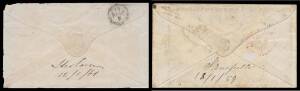 POSTAL HISTORY - PROVISIONAL POSTMARKS - POSTMASTERS' MANUSCRIPT ENDORSEMENTS DURING ANNUAL DECEMBER/JANUARY "CHANGEOVER" PERIOD: "Broadford PO/Dec 29th 1854" on reverse of cover with Queen-on-Throne 2d pair (full margins, minor stain) tied by First Type 