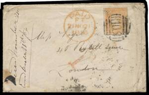 POSTMARKS - BARRED NUMERALS: Numeral/CDS "ties" comprising Type 3 '54' & 'KILMORE' b/s (1884), Type 2 '57' & 'KYNETON' b/s (1861), Type 1 '105' (rated RRR) & poor oval 'GOLDBOROUGH' b/s (1856), Type 1 '265' & 'QUARTZ REEFS STAWELL' b/s (1870), Type 1 '314