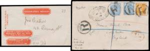 POSTMARKS - BELT & BUCKLES: Usages on cover or Postal Stationery comprising 'BALLARAT', 'BEAUFORT' x2 (one in blue), 'COLAC' in blue, 'DIMBOOLA', 'EAST MELBOURNE', 'HAMILTON' in blue, 'HORSHAM', 'HOTHAM', 'KERANG', 'LAW COURTS' registered to GB, 'MALDON',