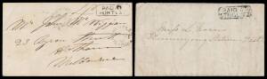 POSTMARKS - INSTRUCTIONAL HANDSTAMPS - 'PAID AT/...' HANDSTAMPS: 1861-68 for '.../COCHRANE' (very fine, on entire headed "Cochrane's"), '.../FLINDERS' (very fine, on superb entire with fine BN '428' & cds unusually on the face), '.../HUNTLEY' (very fine, 