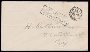 POSTMARKS - INSTRUCTIONAL HANDSTAMPS - 'PAID AT/...' HANDSTAMPS: 1894-1903 for '.../BOURKE ST EAST', '.../DAYLESFORD', '.../EUROA' (piece only), '.../HAMILTON' (front only), '.../PUBLIC OFFICES', '.../ST KILDA' and '.../SOUTH MELBOURNE' all fine to very f