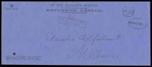 POSTMARKS - INSTRUCTIONAL HANDSTAMPS - REGISTRATION: Very fine 'DLB___PB___/REGISTERED' h/s in green on 1873 'RETURNED LETTER' Envelope Code 'W', and the same marking with 'PB' Removed in violet on 1886 'RETURNED LETTER/REGISTERED' Envelopes Codes 'T' & '
