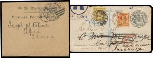 OFFICIAL MAIL - FRANK STAMPS - Unusual usages to overseas destinations comprising 1) 'CHIEF SECRETARY' envelope front endorsed "Book only" & used as an address label to Germany in 1891 with 3d & 1/- (& another stamp fallen-off); 2) ditto, wrapper to Germa