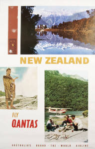 c1970 Group of "AIR NEW ZEALAND" (4), and "QANTAS", travel posters, photo lithograph, varying sizes near standard. Condition B.