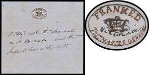 OFFICIAL MAIL - FRANK STAMPS - GENESIS OF THE FRANKS: 1864 Post Office memorandum (171x194mm) giving instructions for the preparation of a frank stamp for use on official mail, in accordance with the hand-drawn pen & ink sketch on the reverse inscribed 'F