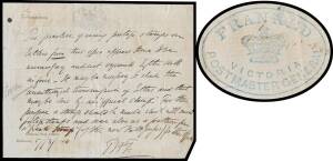 OFFICIAL MAIL - FRANK STAMPS - GENESIS OF THE FRANKS: 1864 Post Office memorandum (230x185mm) dated "5.3.1864" & initalled "THF" (Postmaster-General TH Fellows) stating "The practice of using postage stamps on letters from this office appears to me to be 