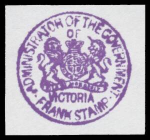 OFFICIAL MAIL - FRANK STAMPS - ADMINISTRATOR OF THE GOVERNMENT: Posthumous per favor strike in violet on small piece. [Struck from the original handstamp held in the Powerhouse Museum in Sydney: both items illustrated at page 9. No contemporary strikes, a