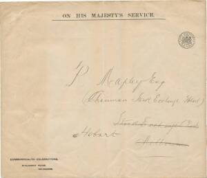 OFFICIAL MAIL - FRANK STAMPS - CHIEF SECRETARY: Die 5 on huge undated envelope (385x328mm) with 'COMMONWEALTH CELEBRATIONS/...' imprint at L/L (S&W unrecorded), vertical fold but remarkably fine for these items. The largest postal stationery item from any