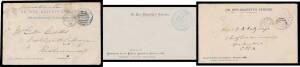 OFFICIAL MAIL - FRANK STAMPS - CHIEF SECRETARY: Exhibition envelopes etc with various dies 1) with 'INTERCOLONIAL EXHIBITION 1866' imprint at top (S&W #E1190; the only recorded example), a little soiled; 2) with 'OFFICES OF THE/Commissioners of the Melbou