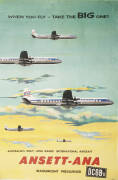 TRAVEL POSTER: "ANSETT-ANA...DC6B'S" (2); WEG 1990 Collingwood Premiership poster; TAA Gold Coast poster; Pioneer (buses) Australia (3); Victorian Education Department (3); Hayman Island "Gay and Informal" art by Klay; "Bananas for Extra Vigor" promotiona - 3