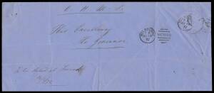 OFFICIAL MAIL - FRANK STAMPS - GOVERNOR OF VICTORIA: 1872 envelope with Die 1 (Small 'OF' & large fleuron below Arms) h/s in blue cutout (!) affixed & tied by Melbourne duplex (S&W #E110), to the Governor & endorsed "To be delivered at Toorak" but note on