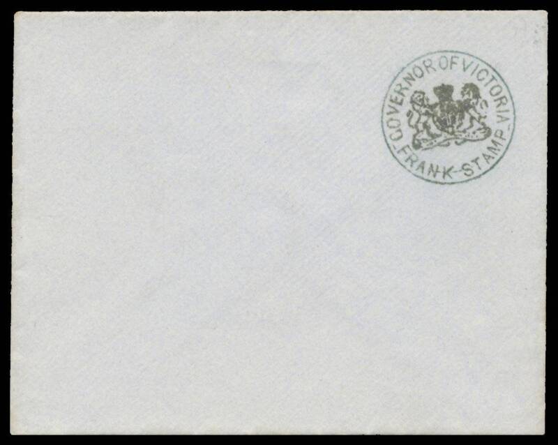 OFFICIAL MAIL - FRANK STAMPS - GOVERNOR OF VICTORIA: Undated envelope with superb impression of Die 7 in black with Coat of Arms in ultramarine on the flap (S&W unlisted), unused. Rated RRR+. Superb!