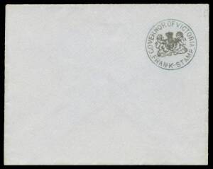 OFFICIAL MAIL - FRANK STAMPS - GOVERNOR OF VICTORIA: Undated envelope with superb impression of Die 7 in black with Coat of Arms in ultramarine on the flap (S&W unlisted), unused. Rated RRR+. Superb!