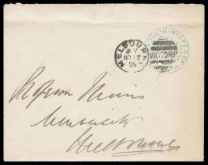 OFFICIAL MAIL - FRANK STAMPS - MINES, MINISTER OF: Die 2 ('FRANK/[arms]/STAMP') very fine h/s in green on 1895 envelope with fancy 'DEPARTMENT OF MINES' crest in red on the flap (S&W #E20), horizontal crease at the top clear of both the frank & the crest.