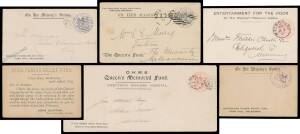 OFFICIAL MAIL - FRANK STAMPS - POSTMASTER-GENERAL: 1893-1901 for Charities with imprints comprising 'DARLING FLOODS RELIEF FUND' with 'QUEENSLAND' h/s on 1893 envelope with Die 3 in blue; 'ENTERTAINMENT FOR THE POOR/On Her Majesty's Diamond Jubilee' (2 va