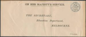 OFFICIAL MAIL - FRANK STAMPS - PUBLIC INSTRUCTION, MINISTER OF: Die 1 ('F' of 'FRANK' below 'U' of 'PUBLIC') h/s in blue superb strike on 1870s envelope with pre-printed address, minor blemishes, unused; largely very fine on 1873 envelope with 'EDUCATION 