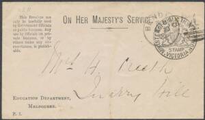 OFFICIAL MAIL - FRANK STAMPS - PUBLIC INSTRUCTION, MINISTER OF: 1900-02 five different envelopes all with Die 3 & four different forms of the "penalty" admonition at U/L, one with 'Her' amended by hand to "His" and two with printed 'His'. (5)