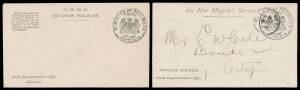 OFFICIAL MAIL - FRANK STAMPS - RAILWAYS, MINISTER OF: Die 2 printed on all-different envelopes, with imprint at L/L including 'Goods Superintendent's Office' unused (unlisted), 'VICTORIAN RAILWAYS/ACCOUNTANT'S BRANCH' x2 (one registered; only two others r