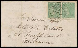 TPOs: MELBOURNE-GEELONG-BALLARAT 1865-1890 - UP TRAIN 1: Type 1 (Large Vertical Oval) superb cancel of 22SE65 tying Laureates 1d pair to cover & another equally fine strike on the reverse, to the Curator of Intestate Estates in Melbourne (very fine b/s), 