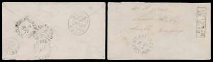 TPOs: MELBOURNE-GEELONG-BALLARAT 1865-1890 - UP TRAIN 1: Type 1 (Large Vertical Oval) very fine b/s of '29JU72' on cover with very fine boxed 'PAID AT/MT WALLACE' handstamp & 'MT WALLACE' cds - the earlier by 26 years of only two recorded examples - on th