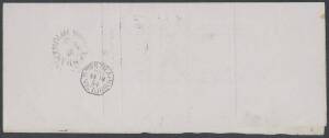 TPOs: MELBOURNE-GEELONG-BALLARAT 1865-1890 - DOWN TRAIN 1: Type 3 (Small Octagon) very fine b/s of SE18/84 on "turned" Justice of the Peace lettersheet to 'BRANXHOLME' (arrival b/s), reinforced along a separating fold. Rated RRR on cover. [Branxholme is 2