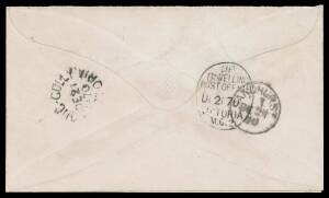 TPOs: MELBOURNE-GEELONG-BALLARAT 1865-1890 - UP TRAIN 2: Type 1 (Large Vertical Oval) very fine b/s of DC2070 on plain cover from the same correspondence with the same markings, opened-out for display. Ex Roy Holland: acquired for £384.