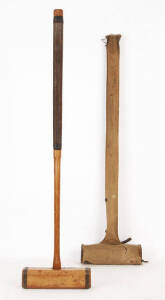 CROQUET MALLET, "The Hartsport", made by Hartleys Sports Stores, Melbourne, c1932. With its original canvas carry bag (minor faults). Scarce Australian croquet mallet.