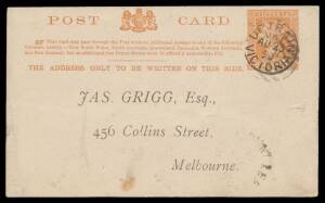 TPOs: MELBOURNE-BALLARAT 1890-1917 - UP TRAIN 1: Type 3 (CDS) very fine cancel of AU23/90 typically overstruck on BN '102' of 'MOUNT EGERTON' (poor cds on the face) on Postal Card to Melbourne (b/s), minor blemishes. Only six examples on cover recorded in