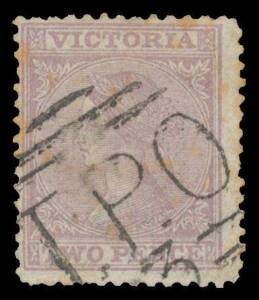 TPOs: MELBOURNE-SANDHURST/BENDIGO 1865-1927 - UP TRAIN 3: 'TPO/ 3 ' obliterator superb large-part strike on Laureates 2d (light toning). Rated RRRR on stamps: 6 recorded.