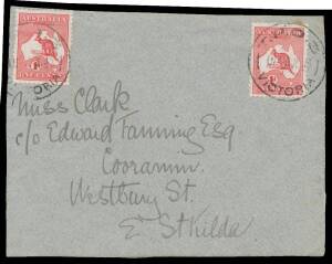 TPOs: MELBOURNE-SANDHURST/BENDIGO 1865-1927 - UP TRAIN 3: Type 6 ('TPO 3/VICTORIA' with Arcs at the Sides) fine strike (& another lesser strike) of 10JL13 on Penny Roo x2 on cover-front to St Kilda. Rated RRRRR, being the only usage on cover recorded by M