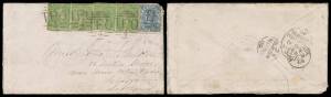 TPOs: MELBOURNE-SANDHURST/BENDIGO 1865-1927 - UP TRAIN 4: Type 1 (Large Vertical Oval) fine b/s of OC969 on cover to Scotland with Laureates 1d x4 & 6d (rounded corner) tied by multiple very fine strikes of the 'TPO/ 4 ' obliterator, Melbourne transit of 