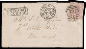 TPOs: MELBOURNE-SANDHURST/BENDIGO 1865-1927 - UP TRAIN 4: Type 3 (CDS with 'GM4' Error) very fine strike of JA19/76 on face of cover with Bell 2d cancelled with very fine 'TPO/ 4 ' obliterator, apparently from a Bendigo sender but missorted into the Melbo