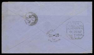 TPOs: MELBOURNE-SANDHURST/BENDIGO 1865-1927 - DOWN TRAIN 4: Type 1 (Large Octagon) largely very fine b/s of OC2567 on cover from 'ELPHINSTONE' to 'WHITE HILLS' (oval d/s), repaired flap. Rated RRR on cover.