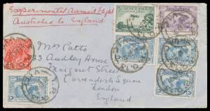 TPOs: MELBOURNE-WODONGA 1873-1932 - UP TRAIN 13: Type 3 ('TPO 13/VIC') multiple fine to superb cancels of 21AP31 tying KGV 2d, 3d Airmail + Kingsford Smith 3d x4 & 6d to commercial cover endorsed "Experimental Airmail Flight/Australia to England", to Lond