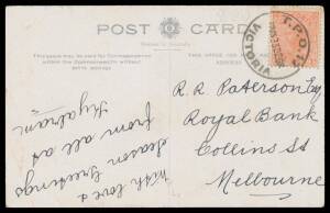 TPOs: SEYMOUR-NUMURKAH - DOWN TRAIN 17: Type 2 ('TPO 17') superb cancel of 23DE08 on 1d pink on PPC ("Allan Street, Kyabram") from Kyabram to Melbourne, creased at lower-left. Rated RRRR: the latest of five usages on cover recorded. Illustrated at page 82