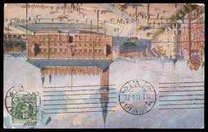 TPOs: ENGLISH MAIL TRAVELLING POST OFFICE - MACHINE BACKSTAMPS: Type 2 ('EM TPO' & six horizontal lines) very fine b/s of SEP2610 on Tuck's PPC ("K&Atilde;&fnof;&para;benhaven") with Danish 5&Atilde;&fnof;&para; tied to the viewside by Copenhagen machine cancel from Singapore to Melbourne