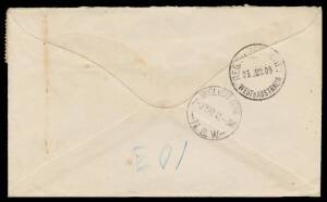 TPOs: ENGLISH MAIL TRAVELLING POST OFFICE - ASSOCIATED INTERSTATE MARKINGS: 'ENGLISH MAIL/7JY09/NSW' largely very fine b/s on registered cover to Sydney from Western Australia with 'YALGOO' cancels & 'REGISTERED PERTH' b/s, by coastal steamer to Adelaide 