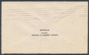 TPOs: ENGLISH MAIL TRAVELLING POST OFFICE - ASSOCIATED INTERSTATE MARKINGS: 'ENGLISH MAIL NSW' largely very fine machine b/s 1) of SP2-1909 on cover with Connor Doherty & Durack (Wyndham) imprint on the flap, to Sydney sent uncancelled by ship & uncancell