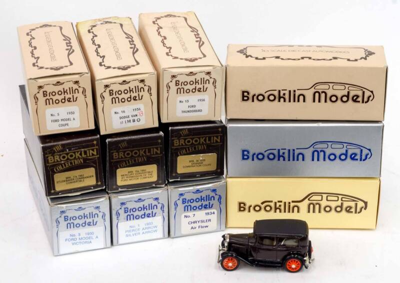 BROOKLIN MODELS: 1:43 Group of Model Cars Including 1940 Cadillac V 16 Convertible (BRK 14); And, 1934 Chrysler Air Flow (BRK 7); And, 1935 Dodge Van (BRK 16); And, 1950 Mercury Convertible (15a). All mint in original cardboard packaging. (50 items)