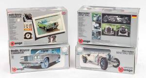 BURAGO: 1:18 Group of 'Burago Diamonds' Model Cars Including Rolls Royce Camargue (3001); And, 1939 Mercedes Benz SSKL (3002). All mint in original cardboard packaging with desk tidy. (4 items)