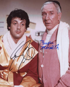 ROCKY: Two photographs signed by Sylvester Stallone; another signed by Sylvester Stallone & Burgess Meredith. With CoAs.