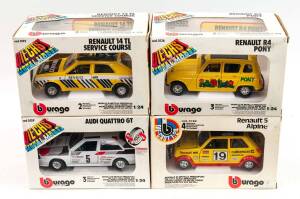 BURAGO: 1:24 Group of Model Cars Including Renault R4 Pony (126); And, Renault 14 TL Service Course (192); And, Renault 5 Alpine (162). Most mint, all in original cardboard packaging (4 items).